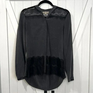 Go Silk Machine Washable Silk Lace Black High Low Luxury Career Blouse Top Small